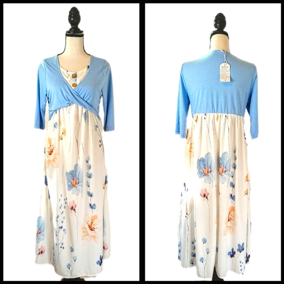 Women's Exclusive Floral Long Dress with Attached Blue Top Size Small - Picture 1 of 5